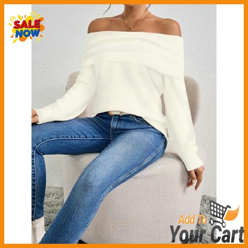 Off Shoulder Chunky Ribbed Knit Pullover Sweater … - image 6